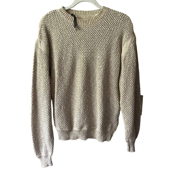 Umberto Ginocchietti Chunky Fisherman Knit Sweater Top Linen Coastal Beige Tan - Picture 1 of 10